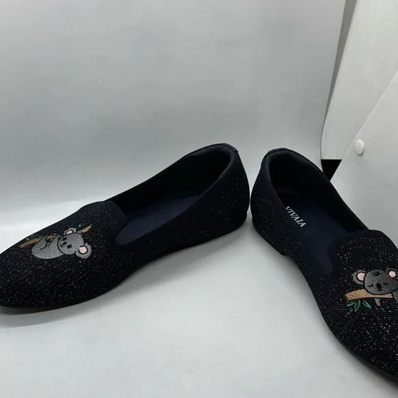 Vivaia Audrey Round-Toe Embroidered Loafer navy metallic koala bear design - Picture 4 of 11